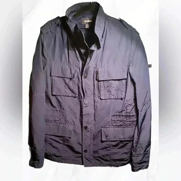 Strellson field navy casual utility blue snap  button long sleeve nylon jacket M - Picture 2 of 5